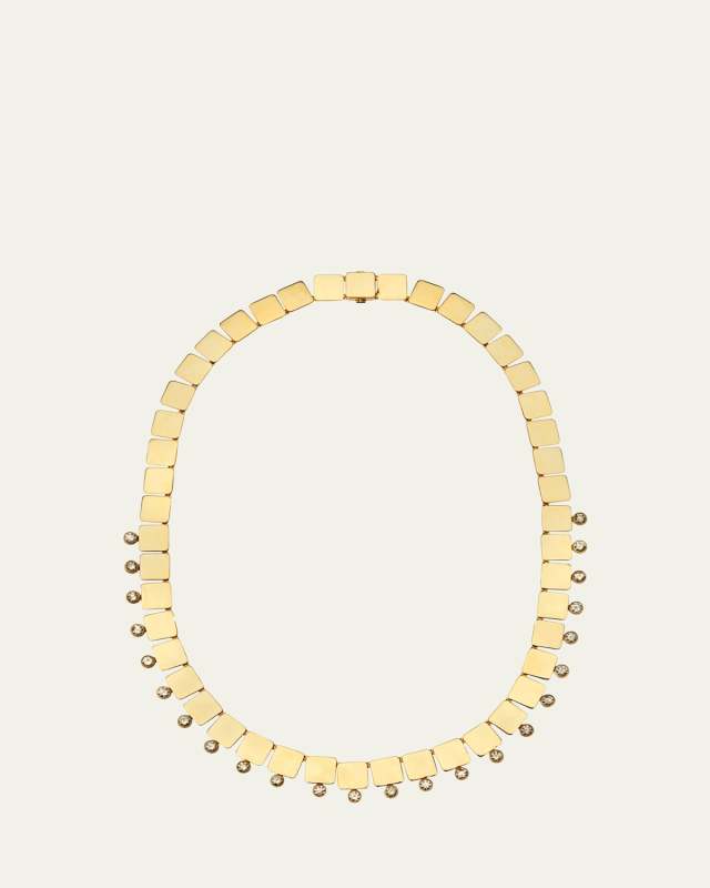 18K Yellow Gold Large Tile Necklace with Diamonds